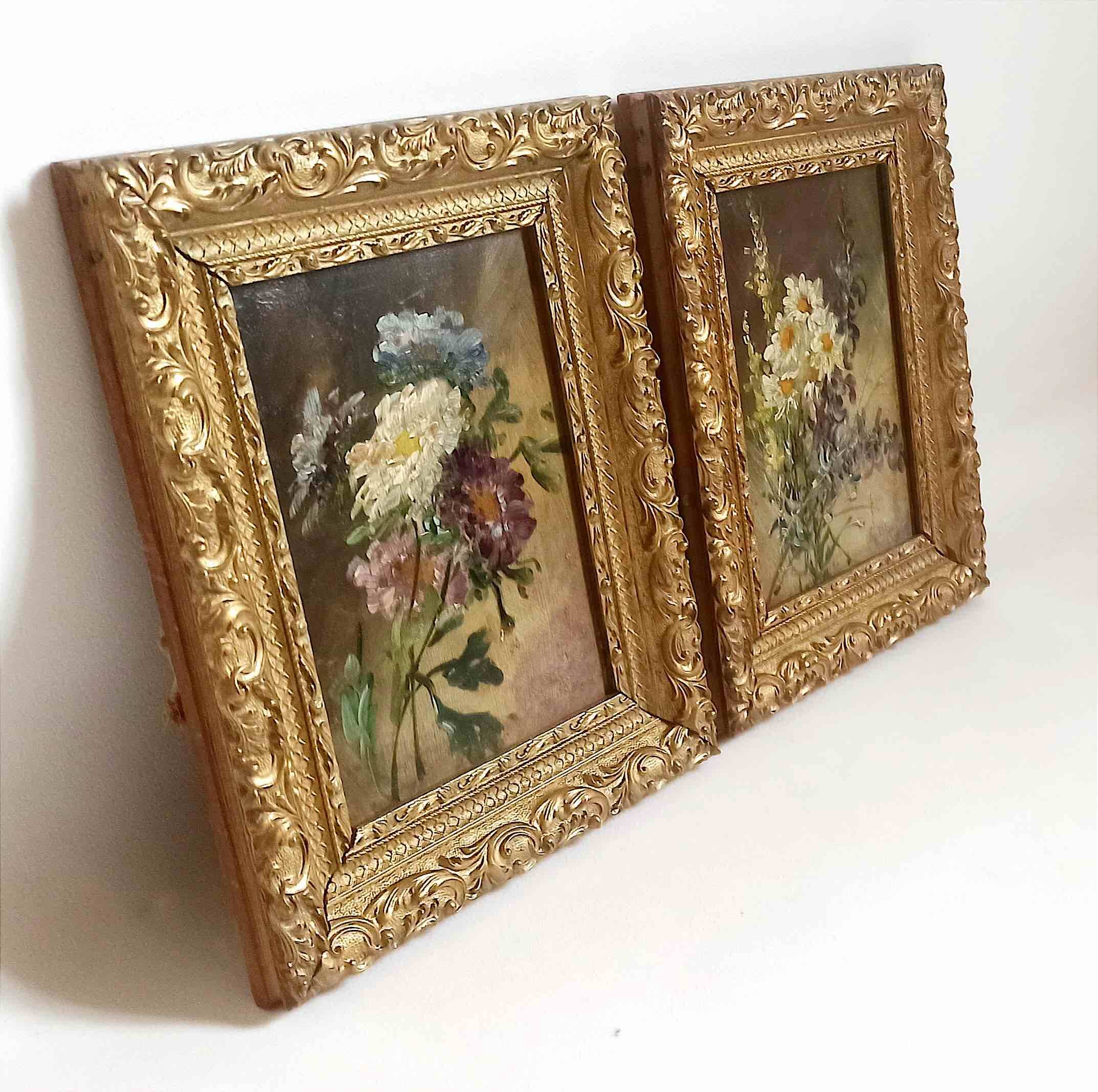 Pair of paintings Late 19th century 30 x 24 cm "bouquet duo"