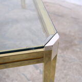 Table basse italienne chromée et verre, années 1970