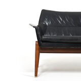 1950s Leather and Teak Wing Sofa by Ib Kofod-Larsen