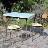 Water green formica table with 2 drawers and extensions