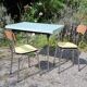 Water green formica table with 2 drawers and extensions
