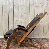 Fauteuil de bateau chesteefield en acajou et cuir