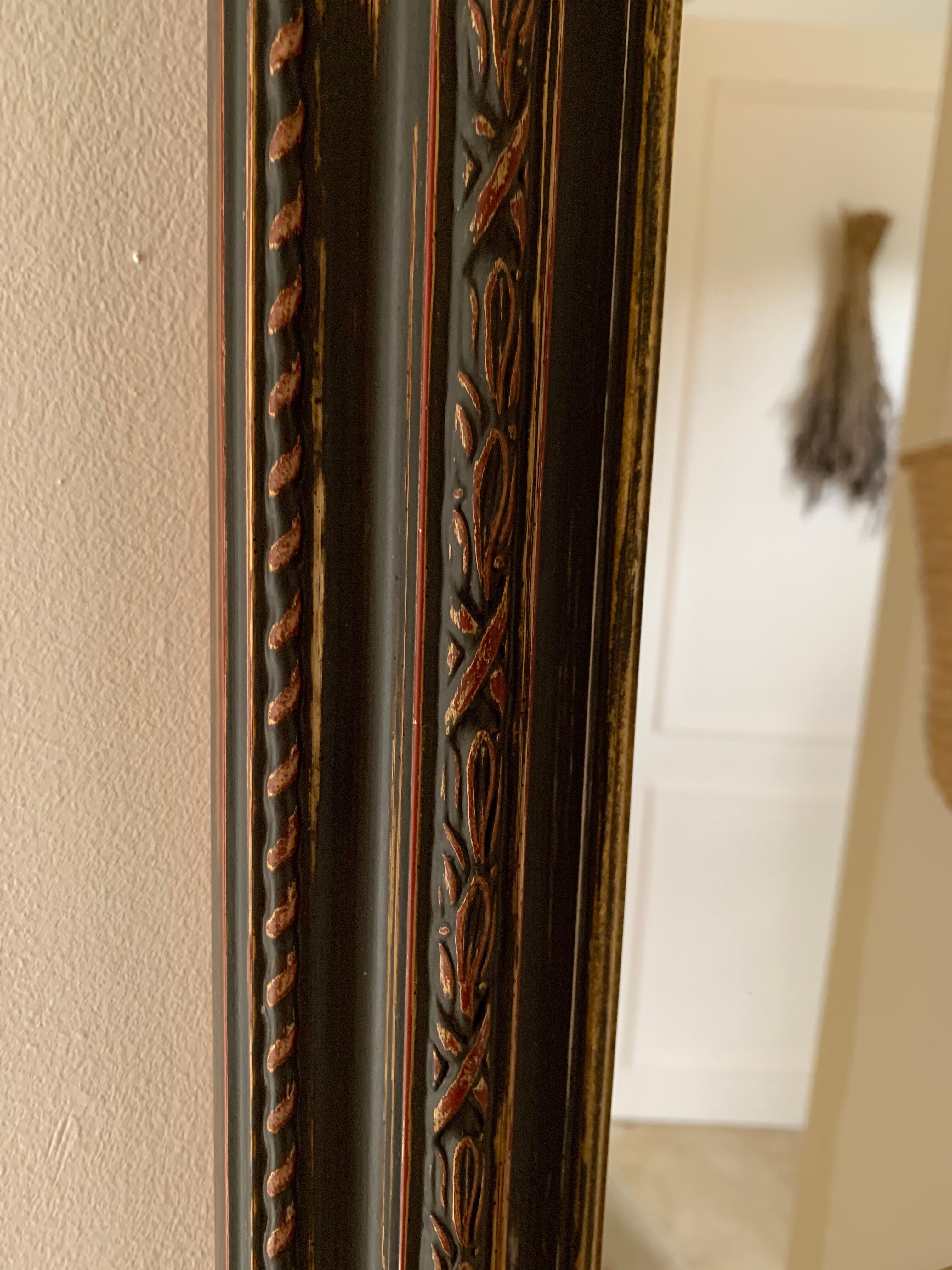 Miroir rectangle ancien lours bois sculpté peint patiné