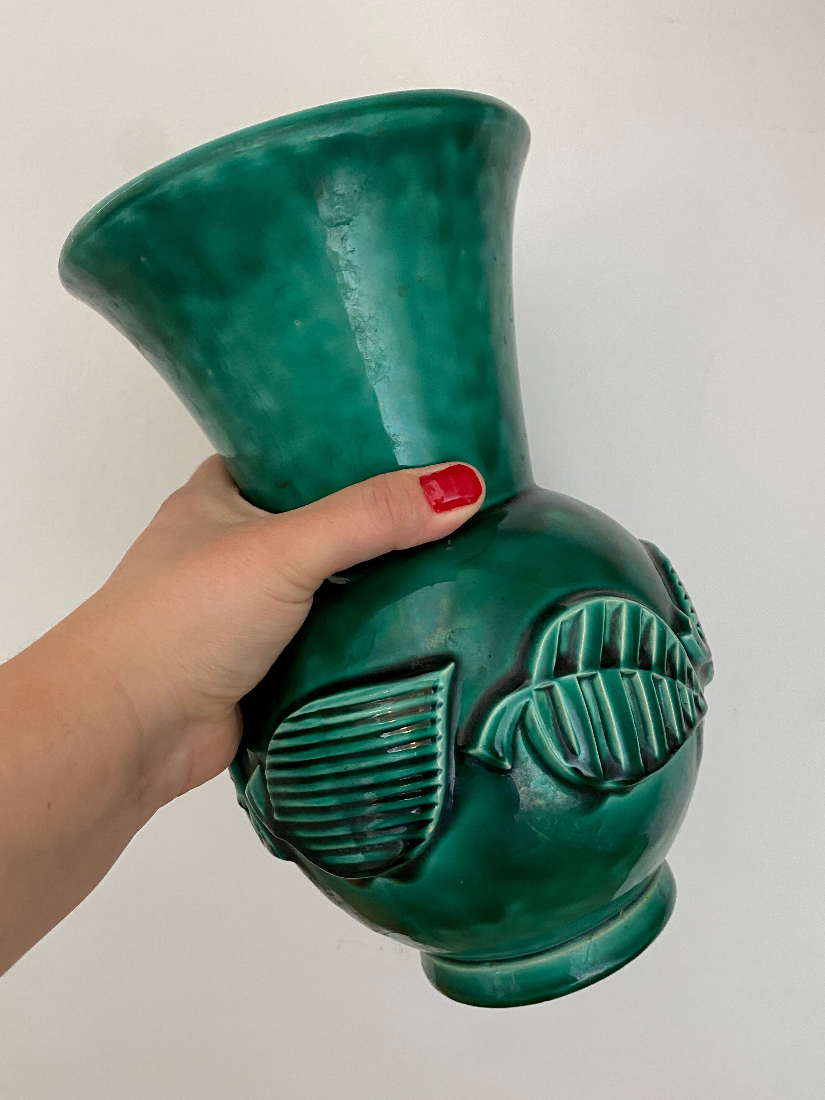 Vase vintage art déco en céramique verte