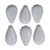 Set of 6 French Vintage White Ceramic Shell Shape Serving Dishes In Basket 4969