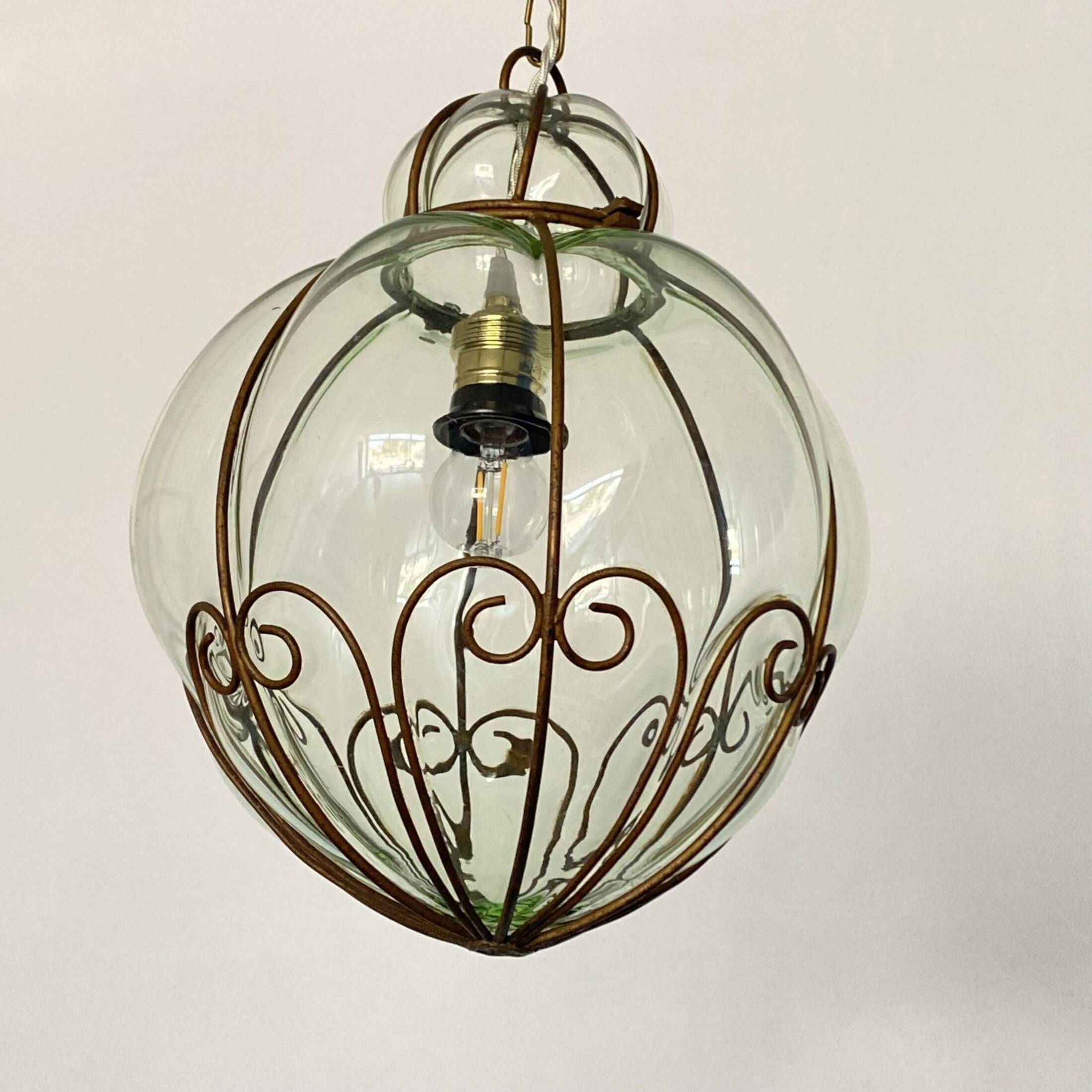 Grande suspension lustre cage ancien en verre Murano lanterne vénitienne
