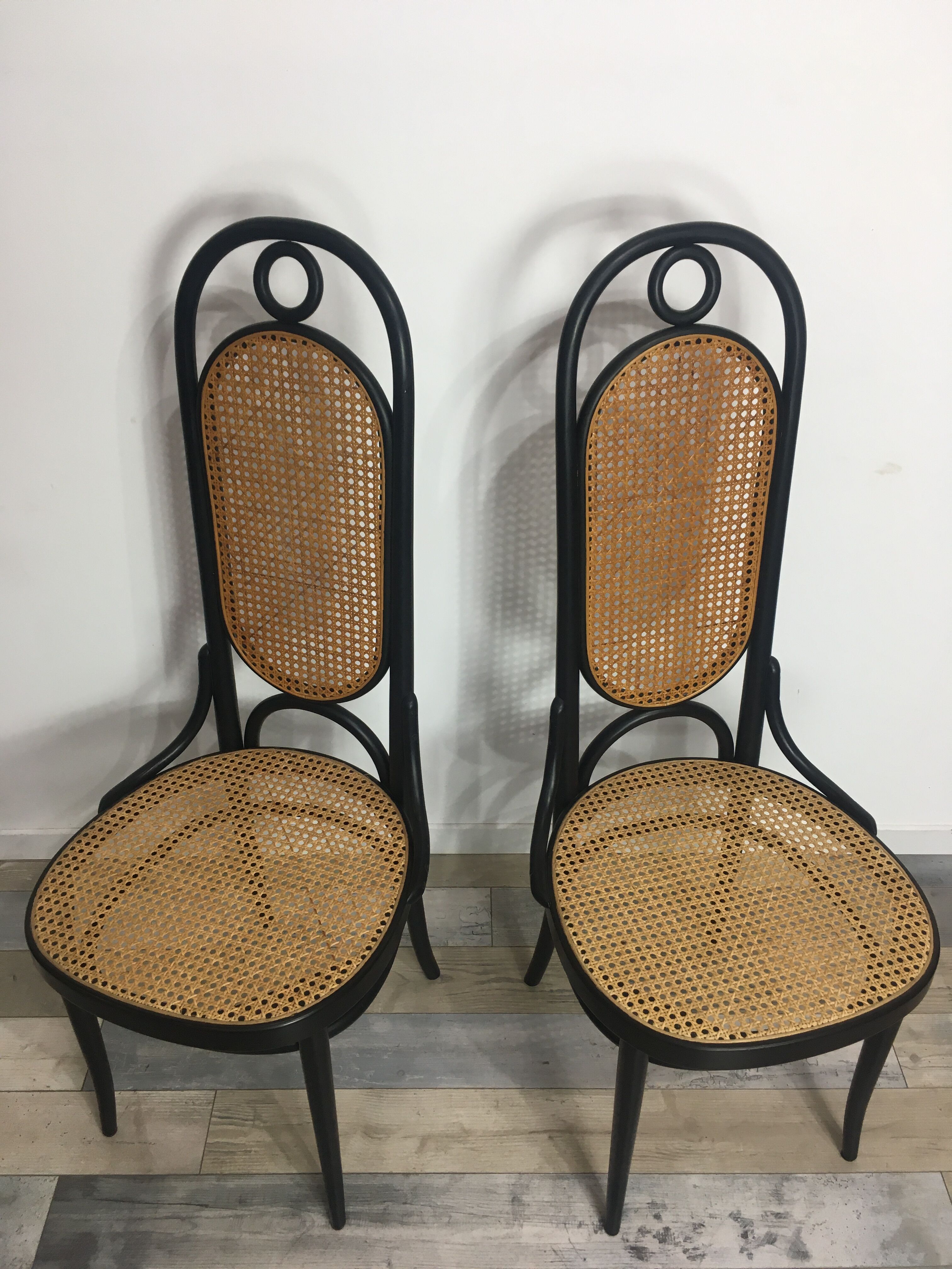 Pair of black lace-lace thonet chairs and model canage No.17 or Long John