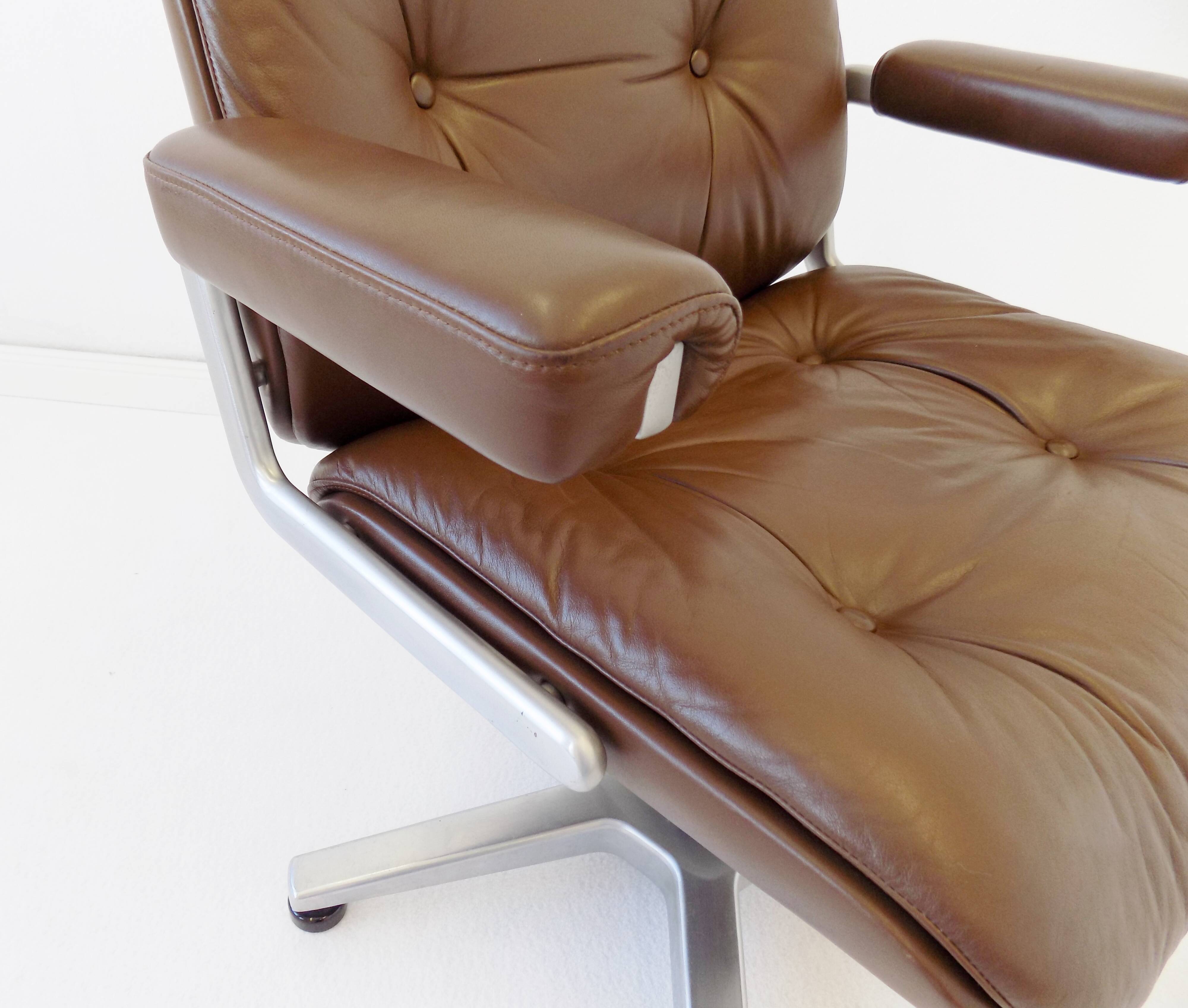 Martin Stoll brown leather office chair by Karl Dittert