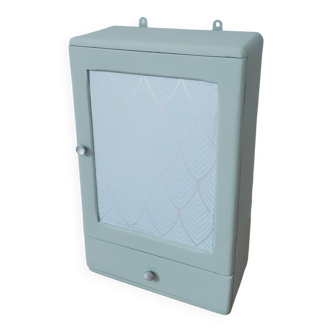 Toilet or medicine cabinet, vintage, matt pastel green patina