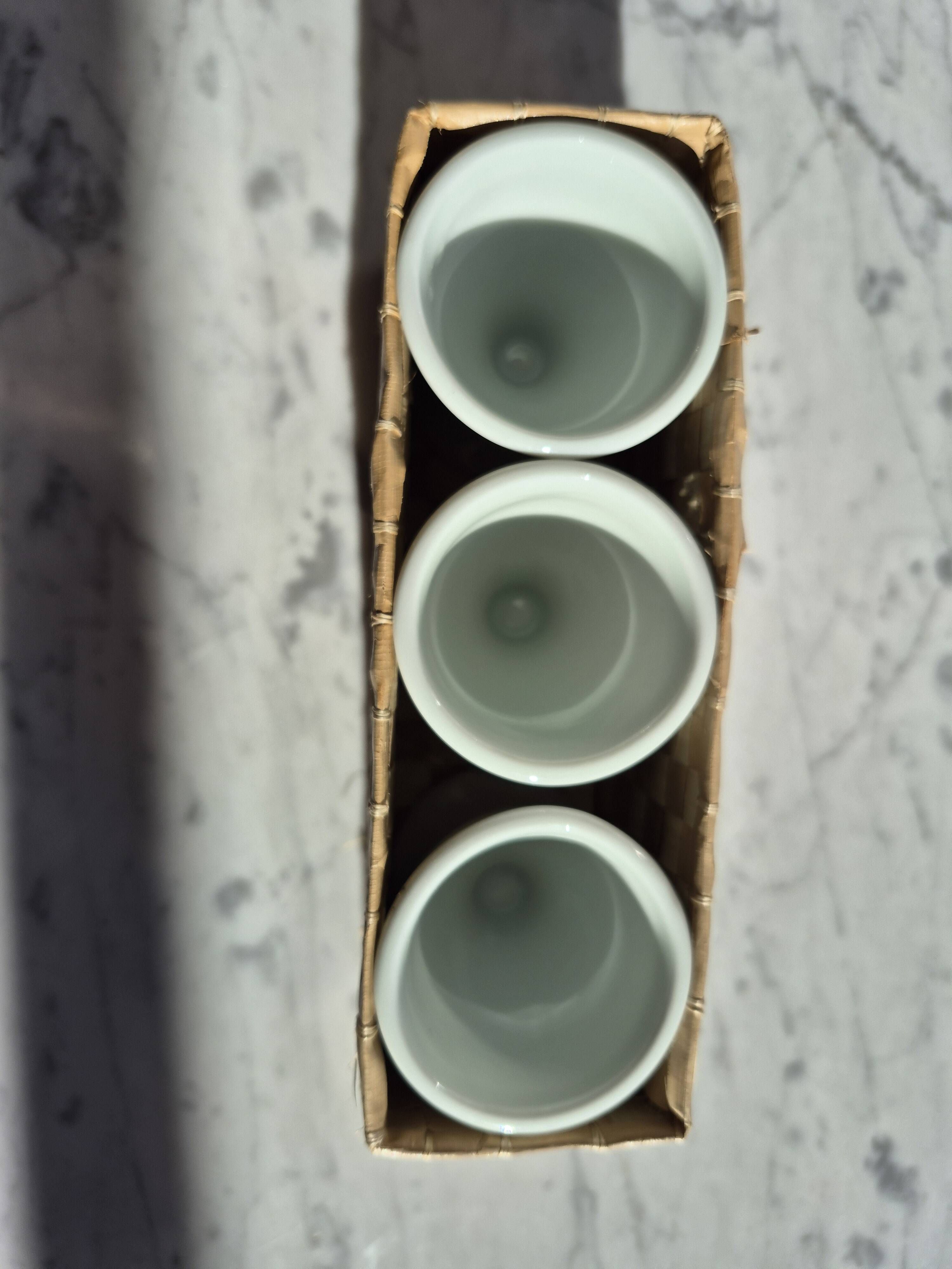 Vintage porcelain egg cup trio from Paris – Poppy & basket decor