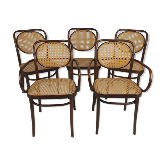 Mid Century ZPM Radomsko bentwood and cane dining chairs, 1960s
