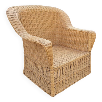 Vintage wicker rattan armchair 1950s colonial style