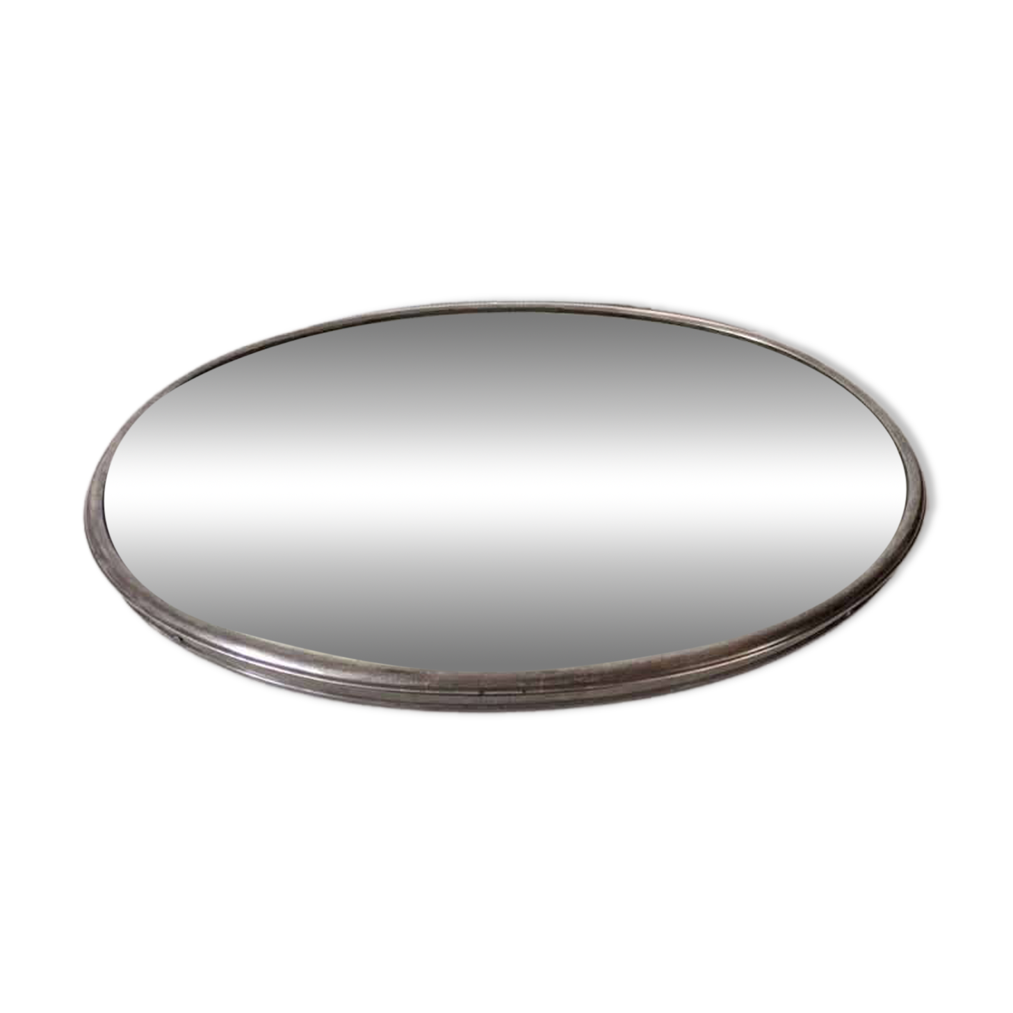 Antique oval mirror tray with metal frame