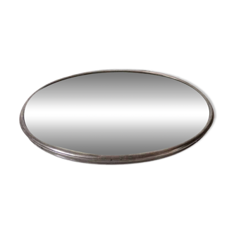 Antique oval mirror tray with metal frame