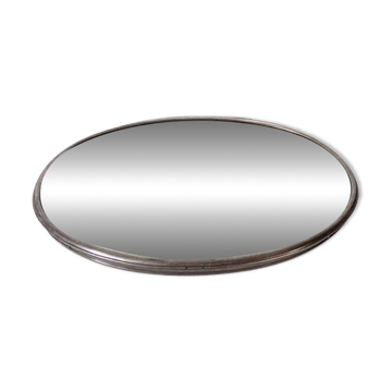 Antique oval mirror tray with metal frame