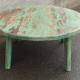 Table basse ronde en bois ancien vert