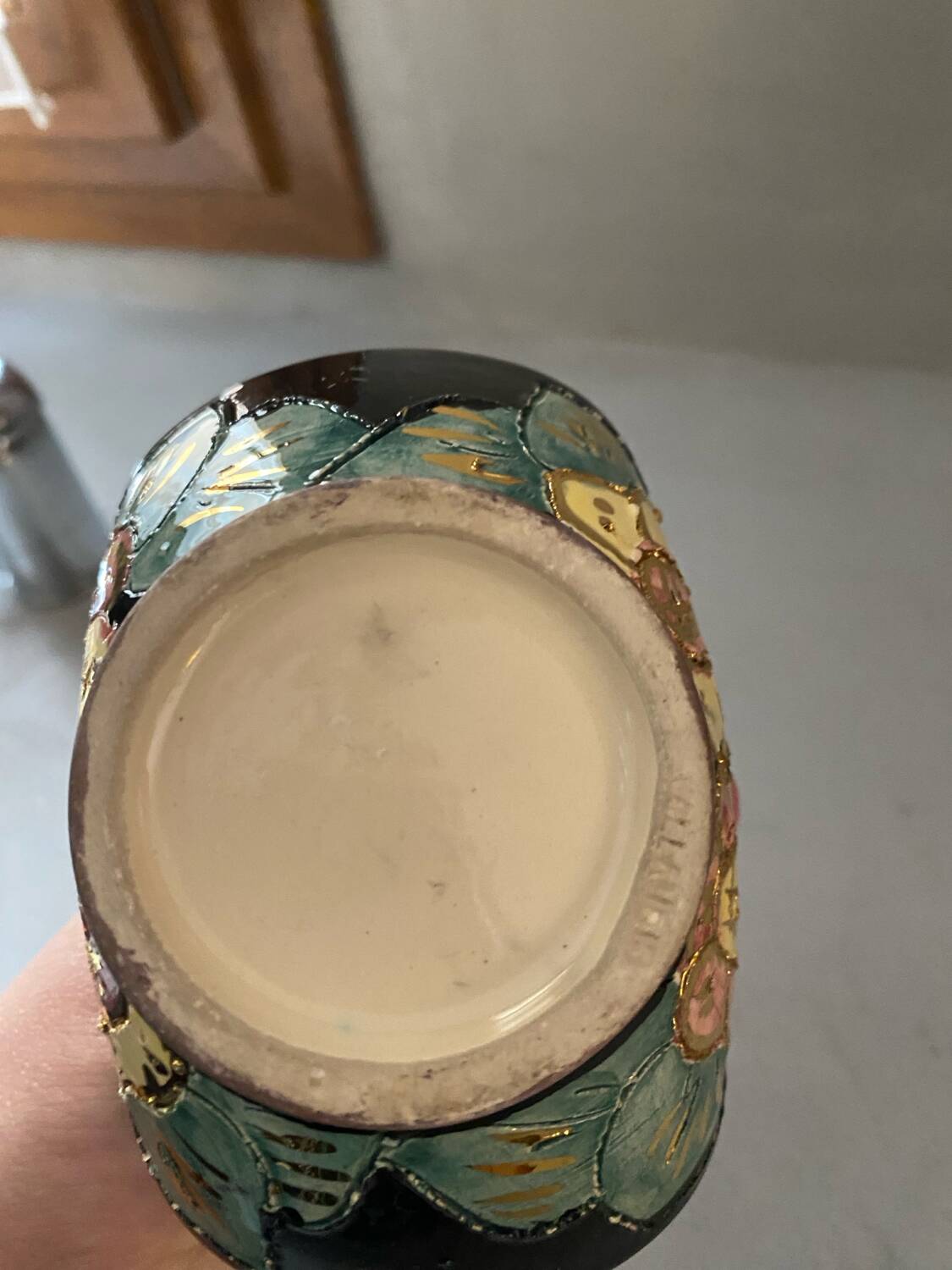 Small ceramic vase pot from Vallauris vintage blue flower