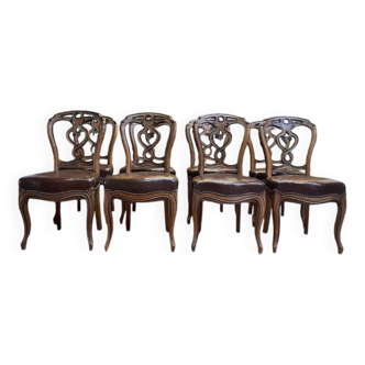 Suite de 8 chaises italiennes Louis Philippe époque Napoléon III en cuir