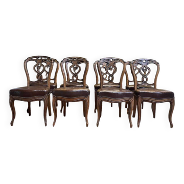 Set of 8 Italian Louis Philippe chairs from the Napoleon III period in leather