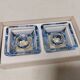 Two candleholders in turquoise/tranparent glass from Danish Kastrup-Holmegaard glassworks 1965-72