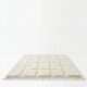 Berber rug with a white graphic pattern.