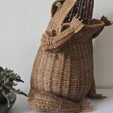 Vintage rattan frog magazine rack
