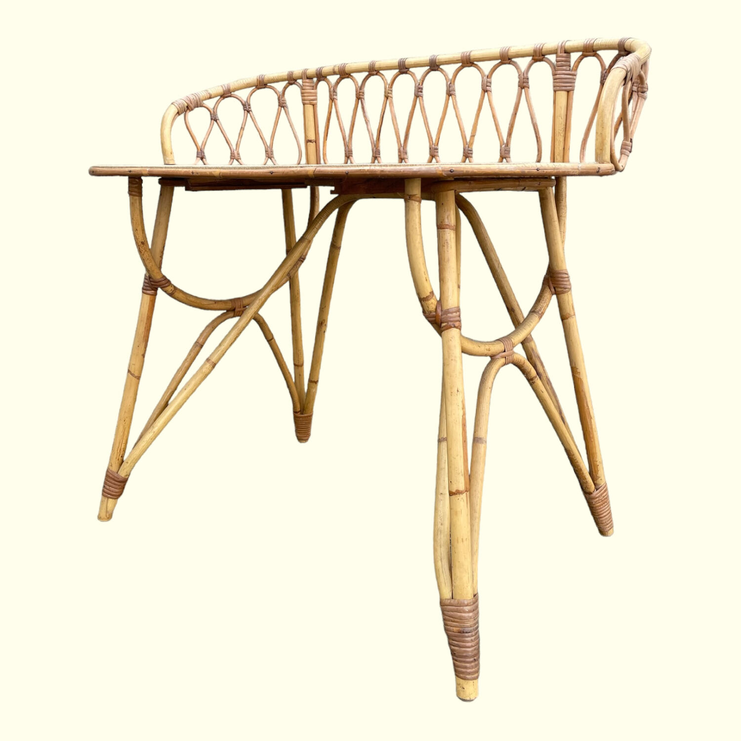 Bamboo and rattan desk and chair set, circa 1970