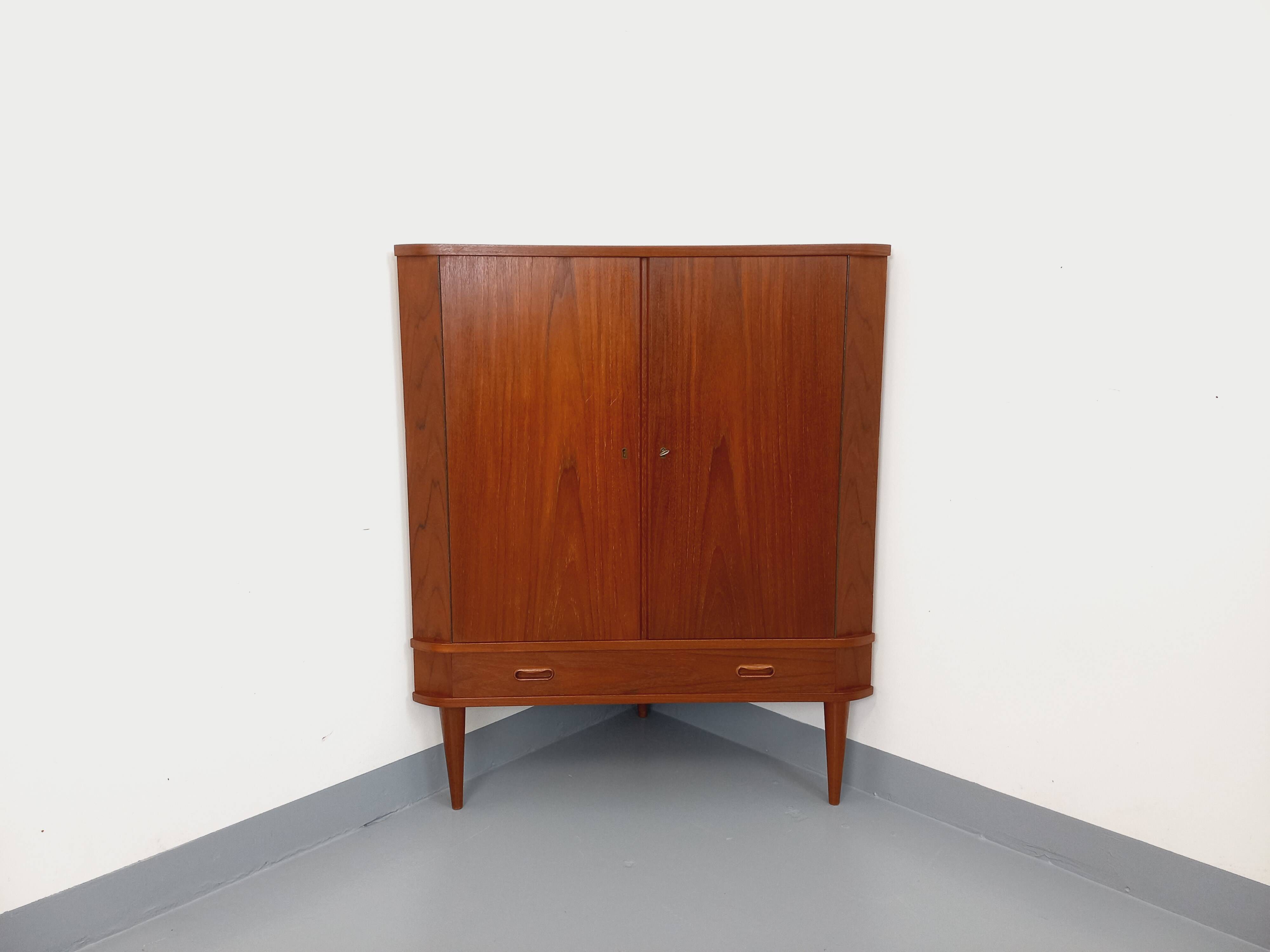 Vintage Scandinavian teak storage corner cabinet from the 60s