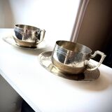 Set of 2 cups with silver-plated saucers, 19th century.