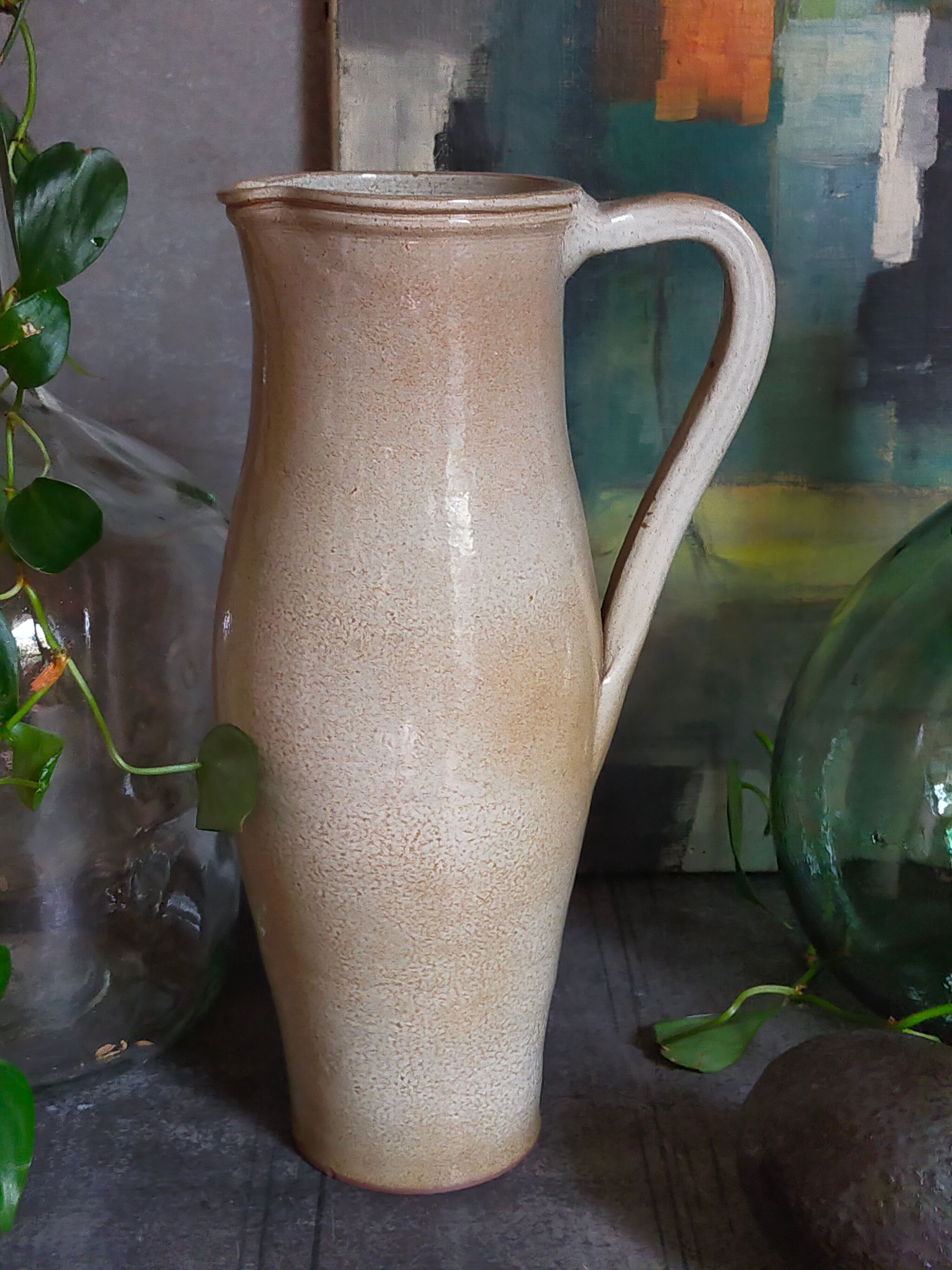 Enamelled sandstone pitcher Jean Dubost in Noron La Poterie 60s