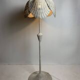 Mid-century French rattan wicker boho floor lamp, 1950s-1960s