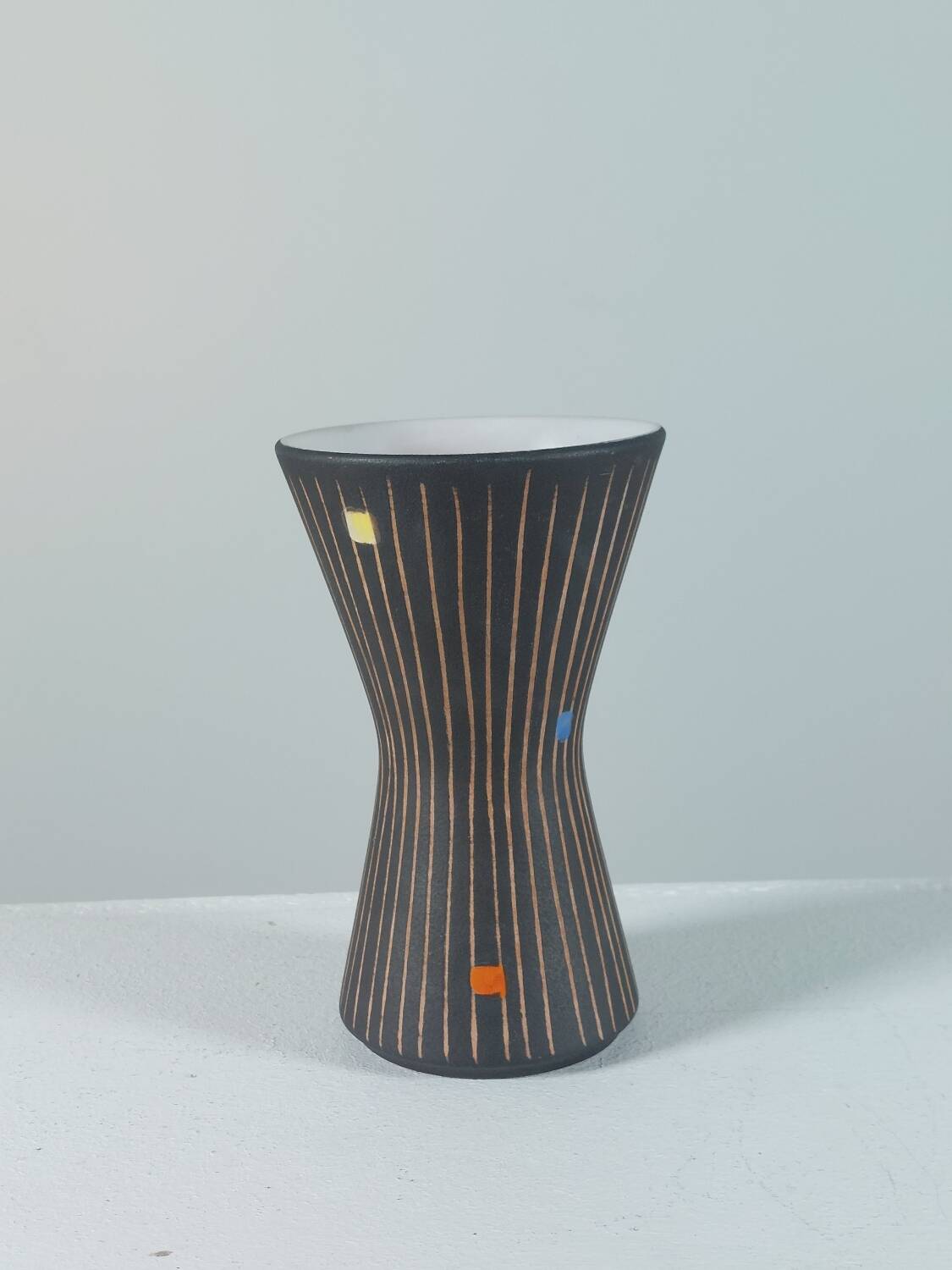 Vintage 1950s studio ceramic vase with sgraffito by Steuler.