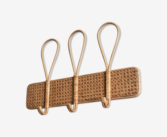 Porte-manteau en rotin cannage vintage