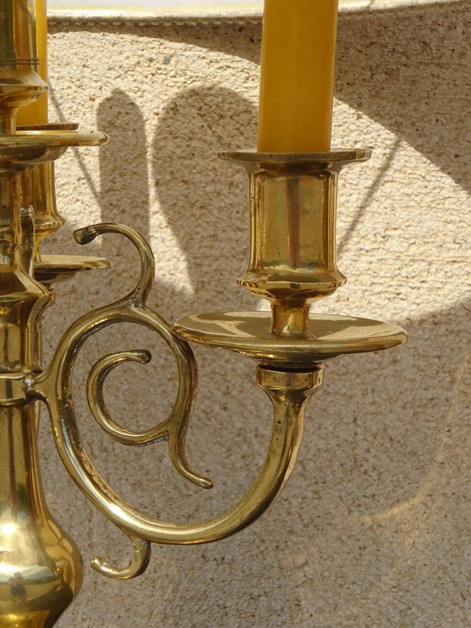 Antique copper candlesticks, mounted as lamps