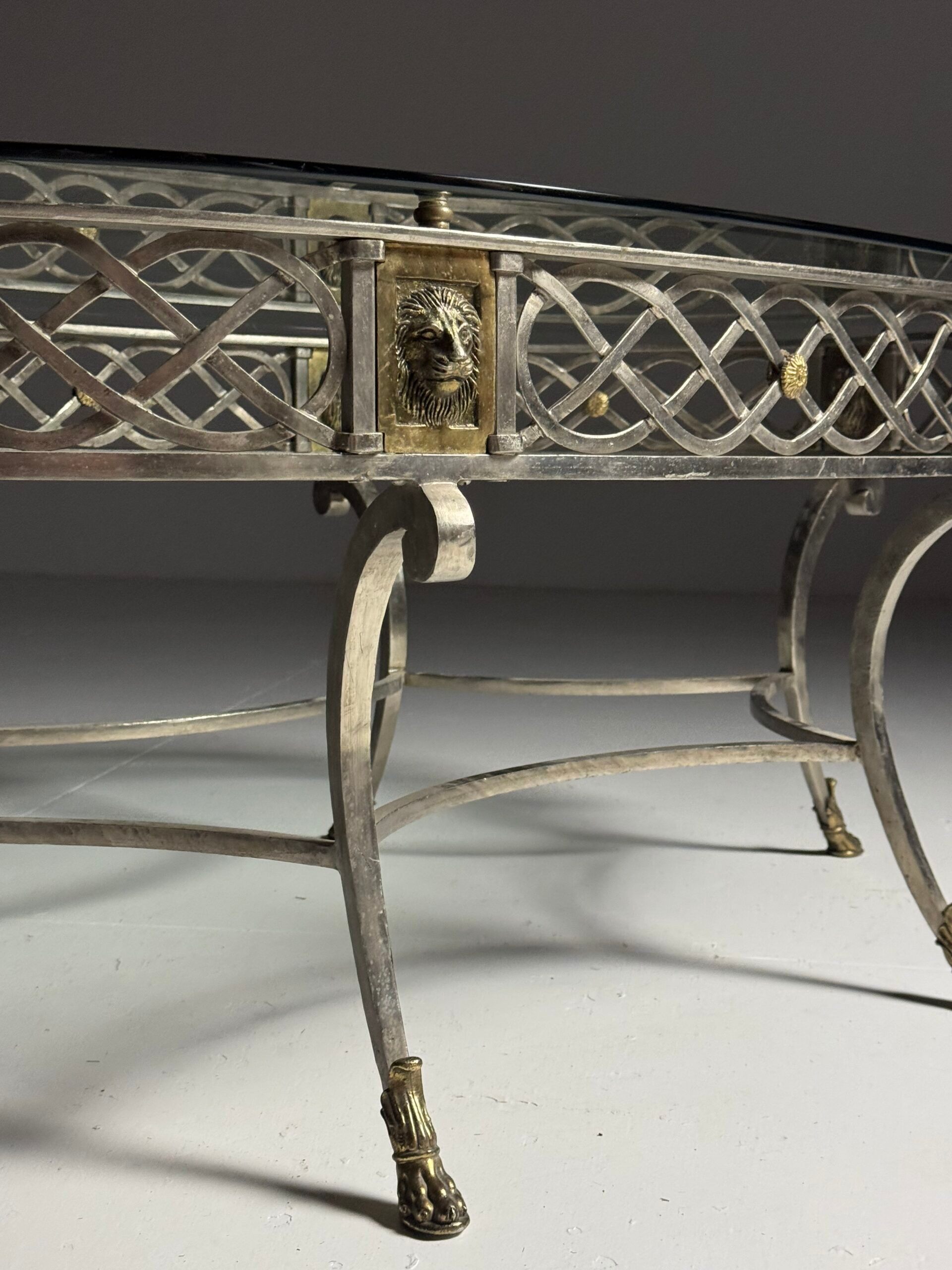 Empire style coffee table metal with glass top