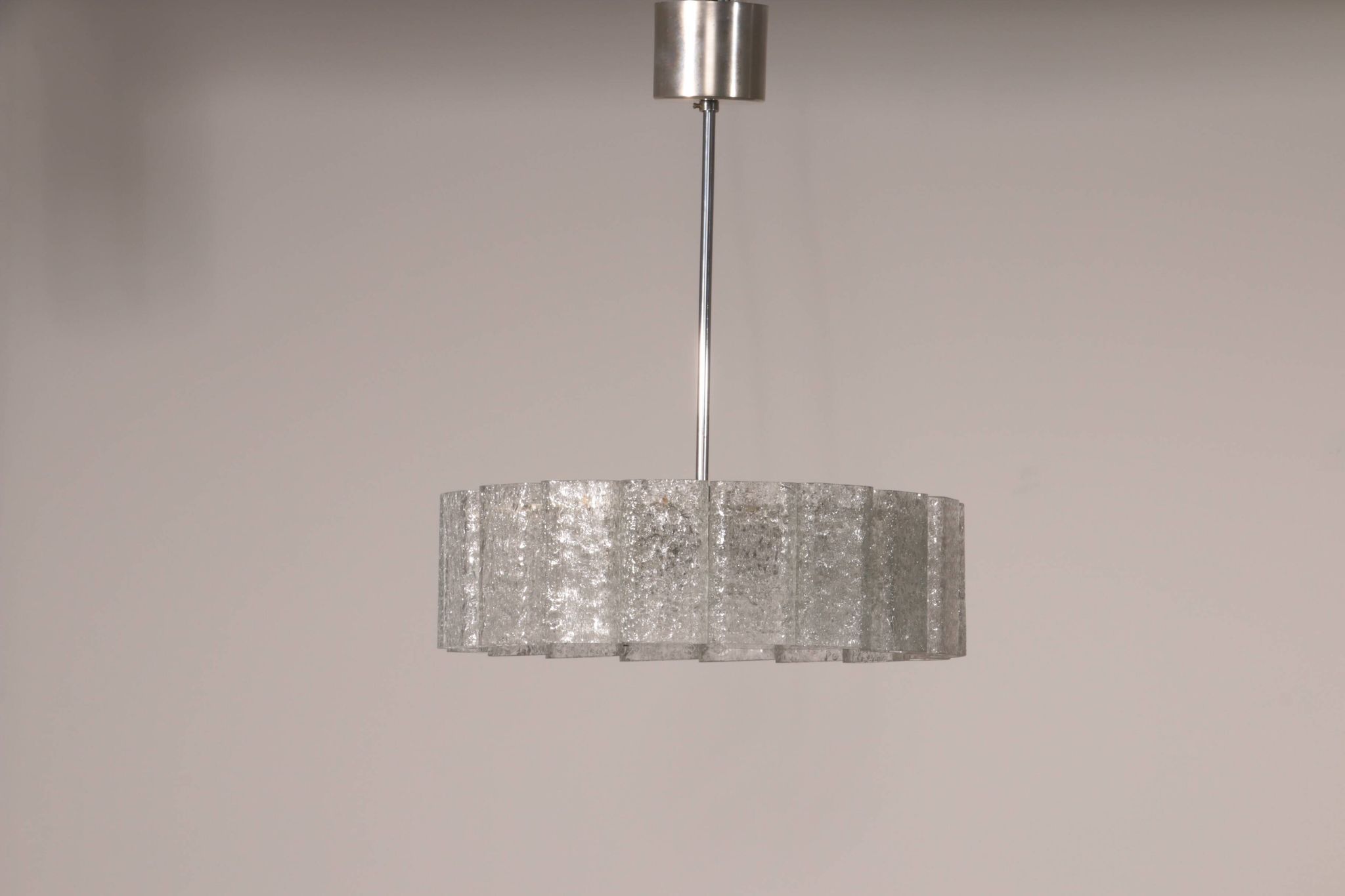 "Doria Leuchten Ice Glass Hanging Lamp with Relief Glass Cylinders, 1960s"