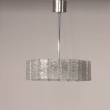 "Lampe suspendue en verre glacé Doria Leuchten avec cylindres en verre en relief, années 1960"