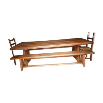 Solid oak farm table with its 2 benches