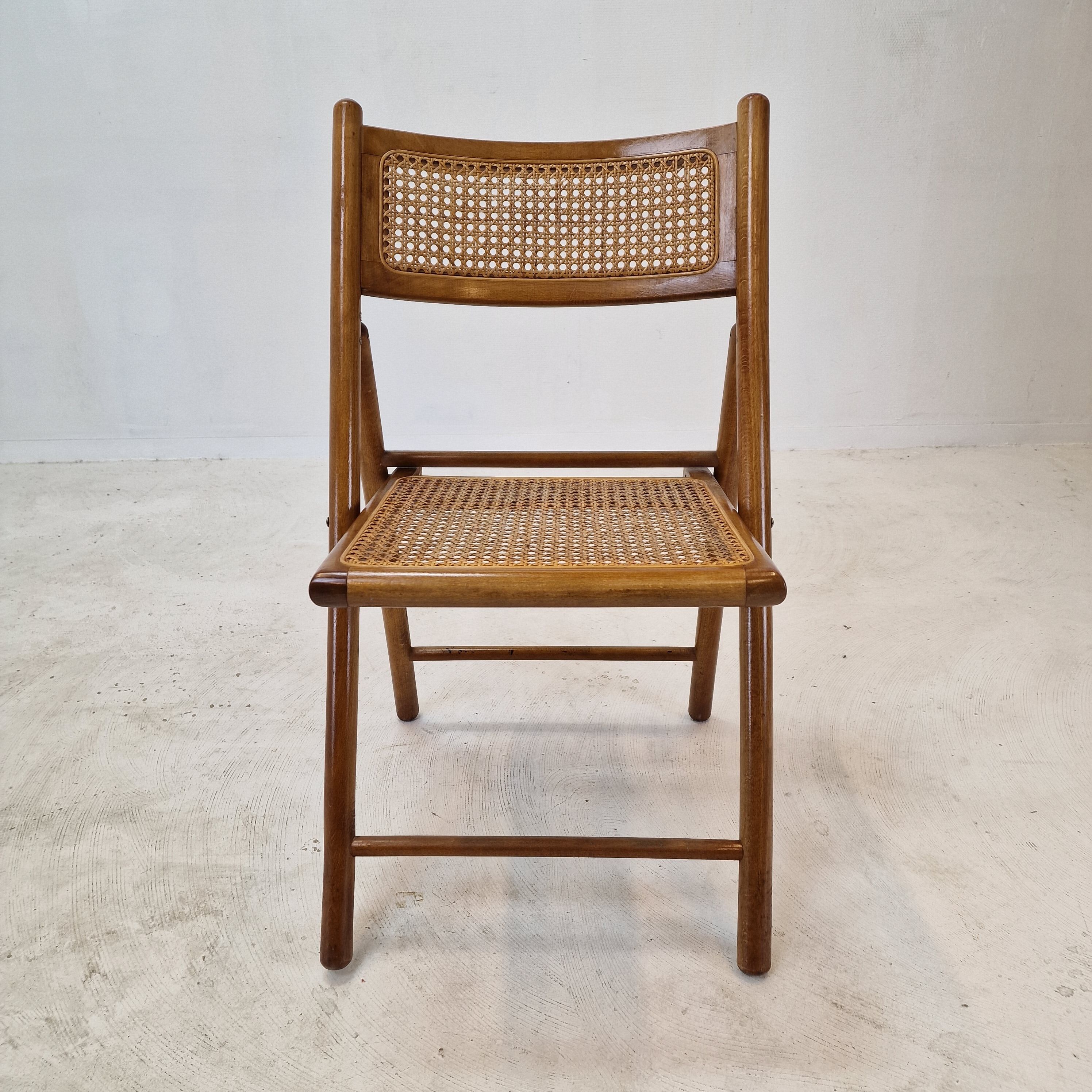 Ensemble de 2 chaises pliantes italiennes en osier, années 1980