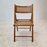Set of 2 Italian Folding Chairs with Wicker, 1980's