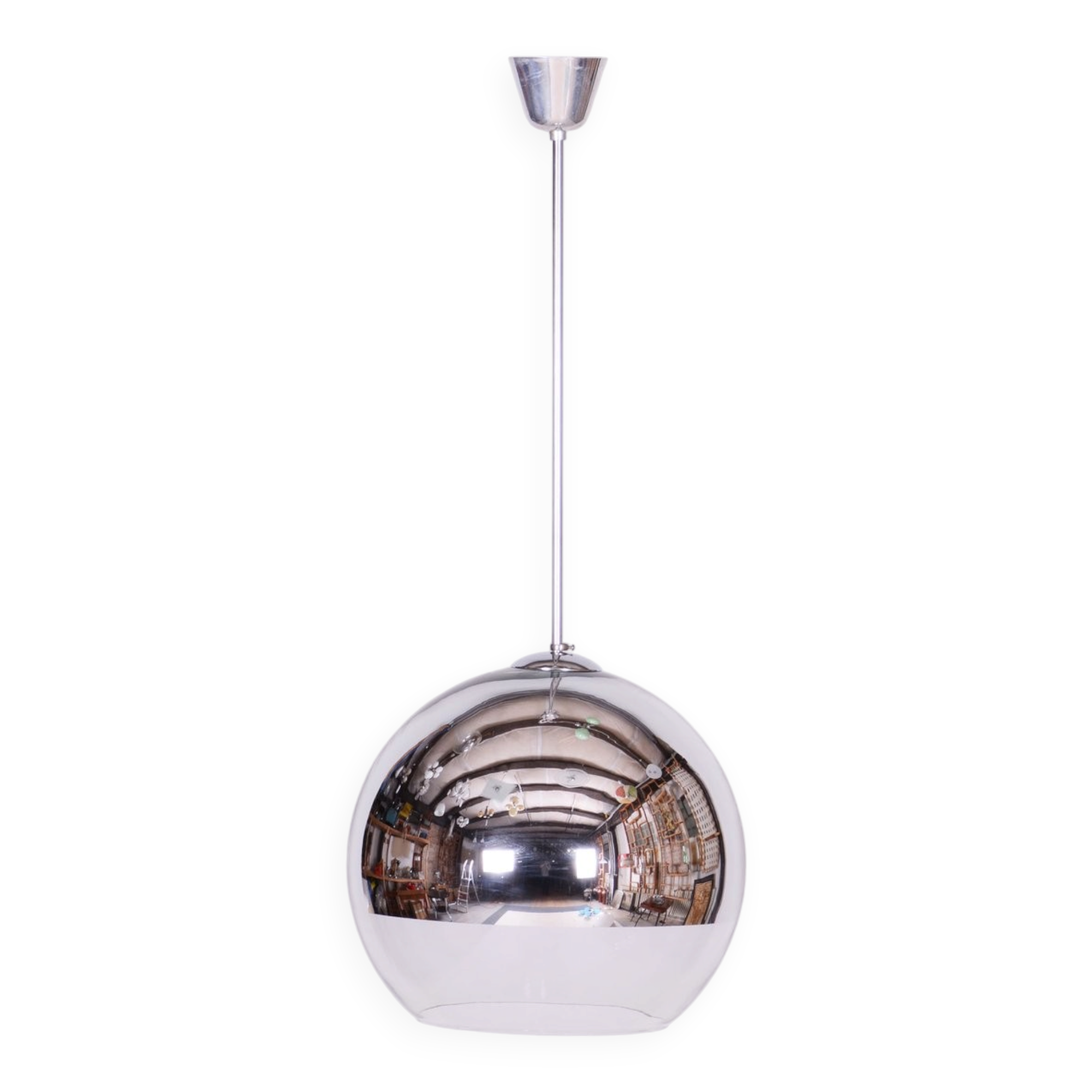 Mid-Century Chandelier in Chromed Steel and Opaline Glass, Germany, 1970s