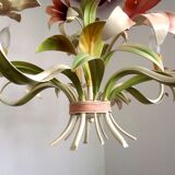 Vintage french 5 arm tied bouquet toleware chandelier pink lily flowers 4264