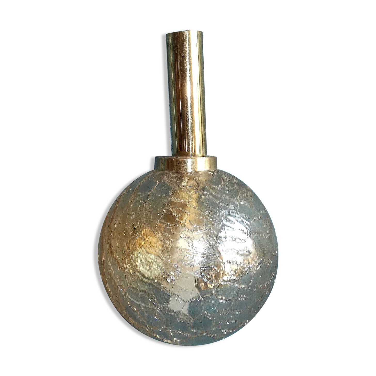 Suspension ball cracked glass tinted gold and brass 1970 diameter 15 cms