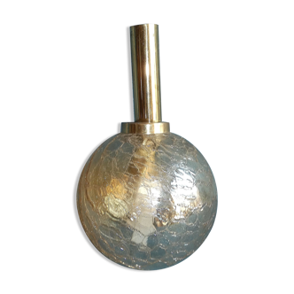 Suspension ball cracked glass tinted gold and brass 1970 diameter 15 cms
