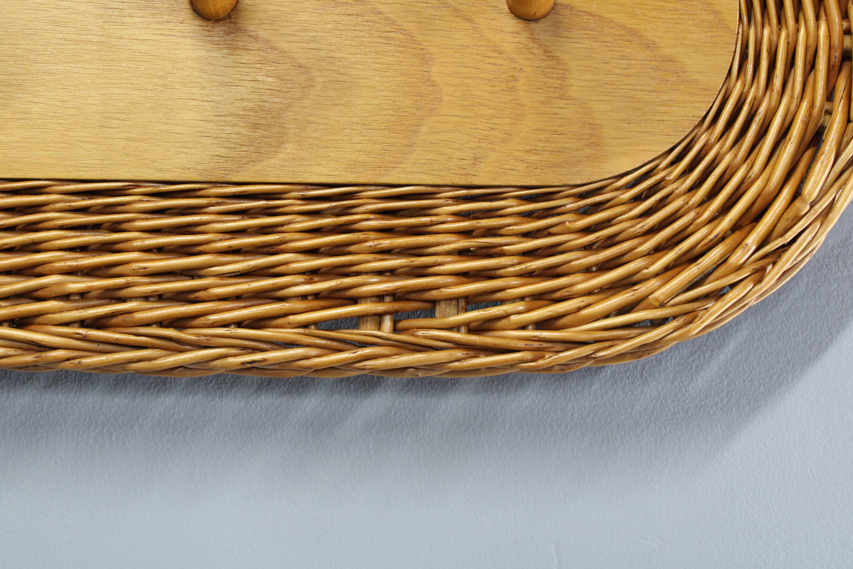 Mid-century wall coat rack with wicker frame, ULUV, 1970s