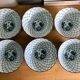 6 white and blue japanese porcelain bowls with mountain decoration