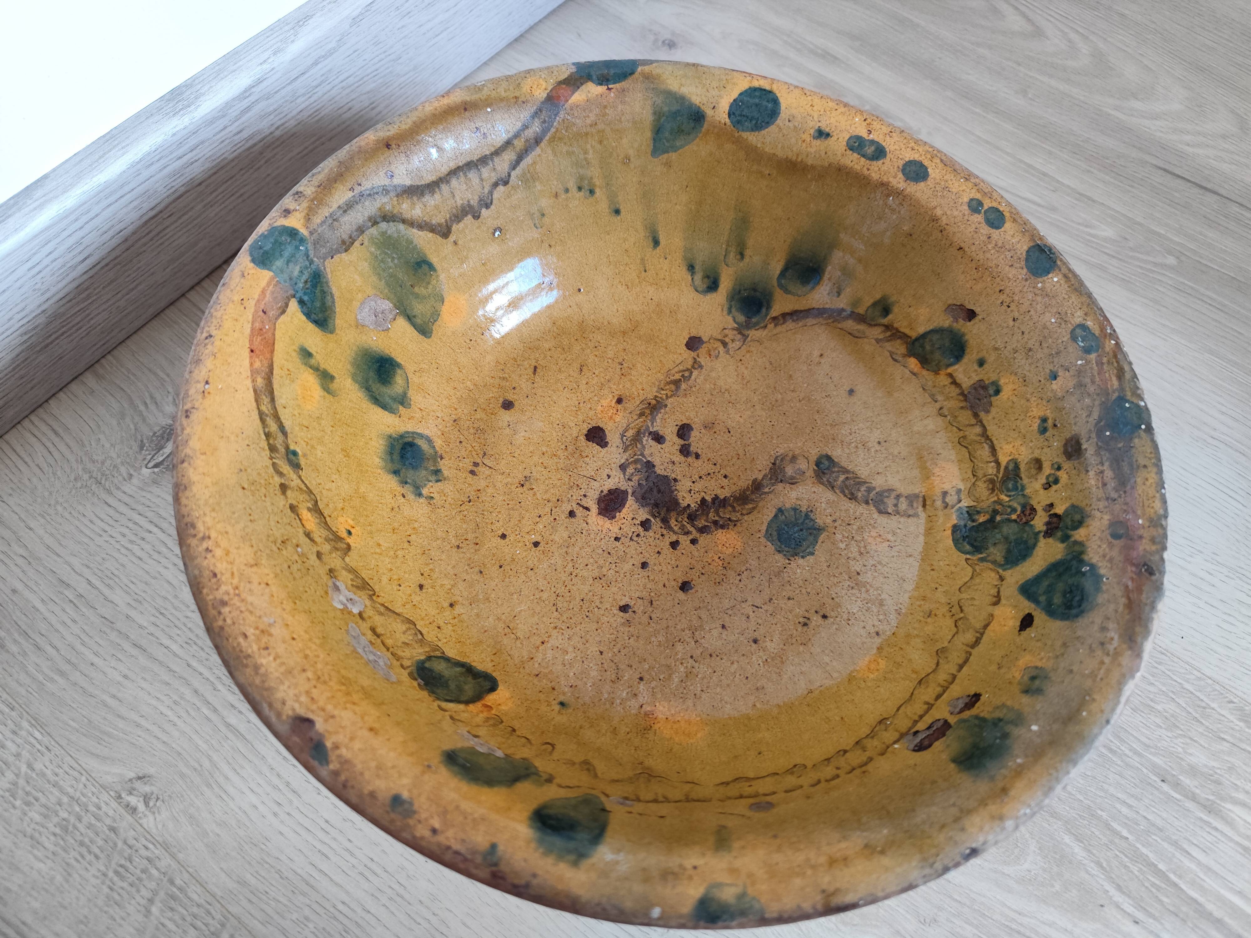 VALLAURIS Flat soup bowl antique Glazed terracotta 30.5 cm