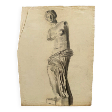 Nu académique à l’Antique par Berger dit Lheureux Biloul fusain XXe