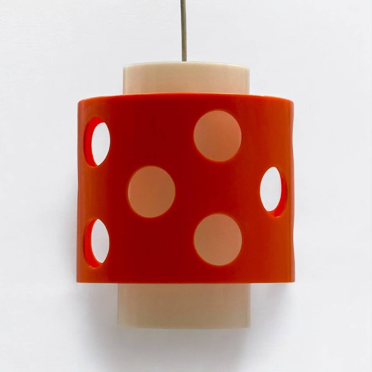 Space Age Hanging Lamp in Orange and White Polycarbonate, 1970s