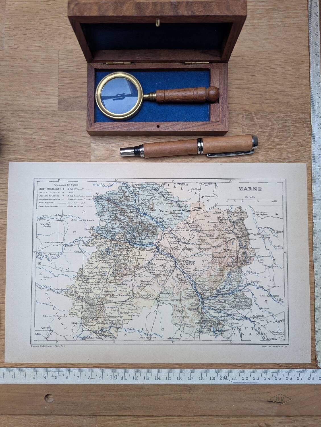 Map of the Marne, 1889. Authentic Vintage.